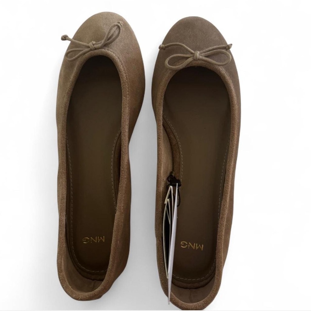 Mango Women's Suede Ballet Flats in Taupe
